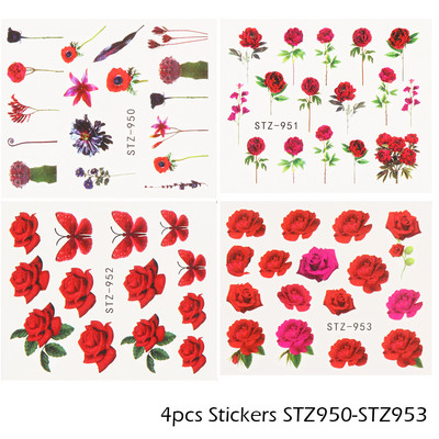Αυτοκόλλητο κόκκινο τριαντάφυλλο για νύχια μανικιούρ Λουλούδια πεταλούδα Μεταφορά νερού Χαλκομανίες Καλοκαιρινό σχέδιο Αξεσουάρ Συμβουλές τατουάζ LESTZ930-969-1