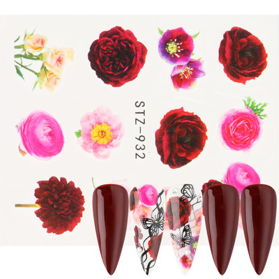 Αυτοκόλλητο κόκκινο τριαντάφυλλο για νύχια μανικιούρ Λουλούδια πεταλούδα Μεταφορά νερού Χαλκομανίες Καλοκαιρινό σχέδιο Αξεσουάρ Συμβουλές τατουάζ LESTZ930-969-1