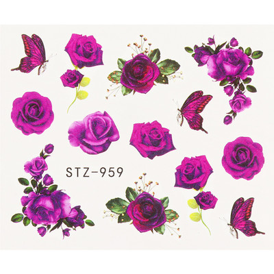 Αυτοκόλλητο κόκκινο τριαντάφυλλο για νύχια μανικιούρ Λουλούδια πεταλούδα Μεταφορά νερού Χαλκομανίες Καλοκαιρινό σχέδιο Αξεσουάρ Συμβουλές τατουάζ LESTZ930-969-1