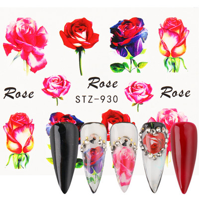 Αυτοκόλλητο κόκκινο τριαντάφυλλο για νύχια μανικιούρ Λουλούδια πεταλούδα Μεταφορά νερού Χαλκομανίες Καλοκαιρινό σχέδιο Αξεσουάρ Συμβουλές τατουάζ LESTZ930-969-1