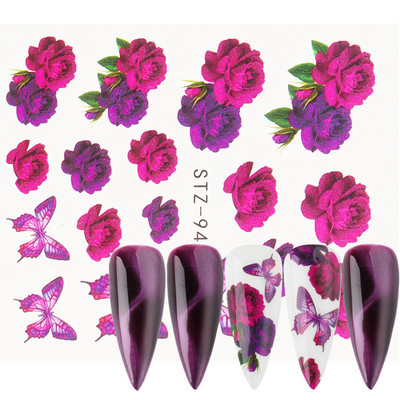 Αυτοκόλλητο κόκκινο τριαντάφυλλο για νύχια μανικιούρ Λουλούδια πεταλούδα Μεταφορά νερού Χαλκομανίες Καλοκαιρινό σχέδιο Αξεσουάρ Συμβουλές τατουάζ LESTZ930-969-1