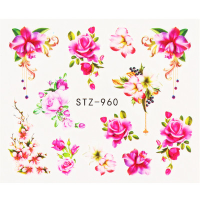 Αυτοκόλλητο κόκκινο τριαντάφυλλο για νύχια μανικιούρ Λουλούδια πεταλούδα Μεταφορά νερού Χαλκομανίες Καλοκαιρινό σχέδιο Αξεσουάρ Συμβουλές τατουάζ LESTZ930-969-1