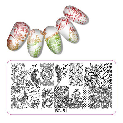 1Gb 12*6cm BC Series Flower Nagu štancēšanas plāksnes DIY Image Nail Art Manikīra veidnes Trafareti Skaistumkopšanas pulēšanas rīki