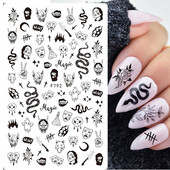 Αυτοκόλλητα 3D Nail Art Αυτοκόλλητα Χαλκομανίες Black Snake Dragon Sliders Tattoo για Σχέδιο Νυχιών Αυτοκόλλητα Φύλλα μεταφοράς Περιτυλίγματα DIY μανικιούρ TRF792