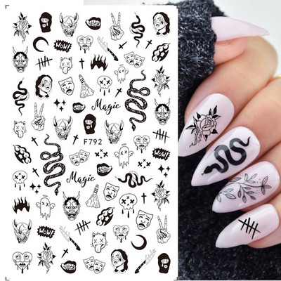 Αυτοκόλλητα 3D Nail Art Αυτοκόλλητα Χαλκομανίες Black Snake Dragon Sliders Tattoo για Σχέδιο Νυχιών Αυτοκόλλητα Φύλλα μεταφοράς Περιτυλίγματα DIY μανικιούρ TRF792