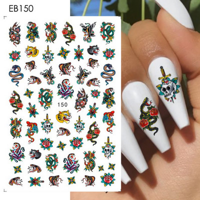 Αυτοκόλλητα 3D Nail Art Αυτοκόλλητα Χαλκομανίες Black Snake Dragon Sliders Tattoo για Σχέδιο Νυχιών Αυτοκόλλητα Φύλλα μεταφοράς Περιτυλίγματα DIY μανικιούρ TRF792