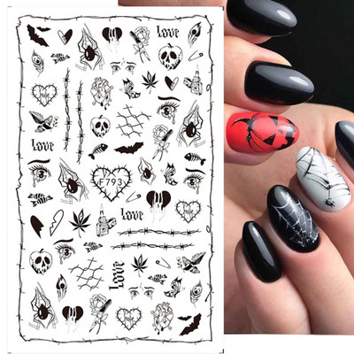 Αυτοκόλλητα 3D Nail Art Αυτοκόλλητα Χαλκομανίες Black Snake Dragon Sliders Tattoo για Σχέδιο Νυχιών Αυτοκόλλητα Φύλλα μεταφοράς Περιτυλίγματα DIY μανικιούρ TRF792
