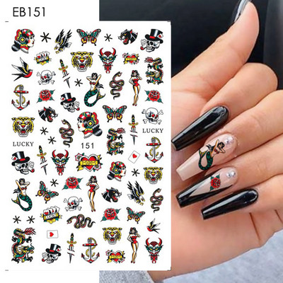 Αυτοκόλλητα 3D Nail Art Αυτοκόλλητα Χαλκομανίες Black Snake Dragon Sliders Tattoo για Σχέδιο Νυχιών Αυτοκόλλητα Φύλλα μεταφοράς Περιτυλίγματα DIY μανικιούρ TRF792