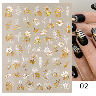 Gold Leaves Sliders for Nails Μαύρο Λευκό Bronzing Flowers Leaf Adhesive Ολογραφικό αυτοκόλλητο νυχιών Αυτοκόλλητα νυχιών Διακοσμητικά νυχιών