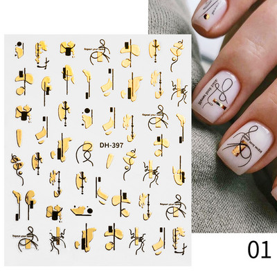 Gold Leaves Sliders for Nails Μαύρο Λευκό Bronzing Flowers Leaf Adhesive Ολογραφικό αυτοκόλλητο νυχιών Αυτοκόλλητα νυχιών Διακοσμητικά νυχιών