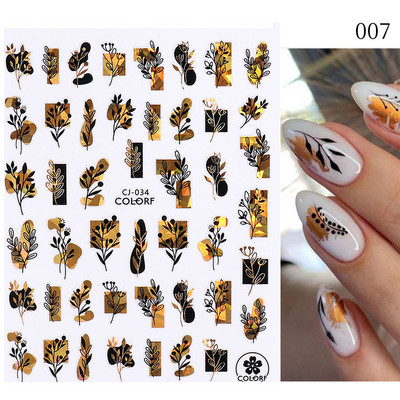 Gold Leaves Sliders for Nails Μαύρο Λευκό Bronzing Flowers Leaf Adhesive Ολογραφικό αυτοκόλλητο νυχιών Αυτοκόλλητα νυχιών Διακοσμητικά νυχιών
