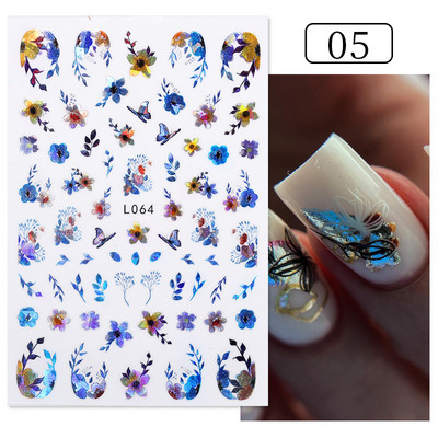 Gold Leaves Sliders for Nails Μαύρο Λευκό Bronzing Flowers Leaf Adhesive Ολογραφικό αυτοκόλλητο νυχιών Αυτοκόλλητα νυχιών Διακοσμητικά νυχιών