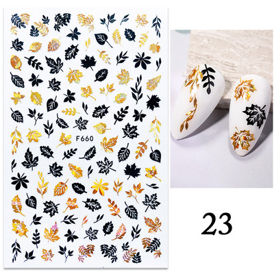 Gold Leaves Sliders for Nails Μαύρο Λευκό Bronzing Flowers Leaf Adhesive Ολογραφικό αυτοκόλλητο νυχιών Αυτοκόλλητα νυχιών Διακοσμητικά νυχιών