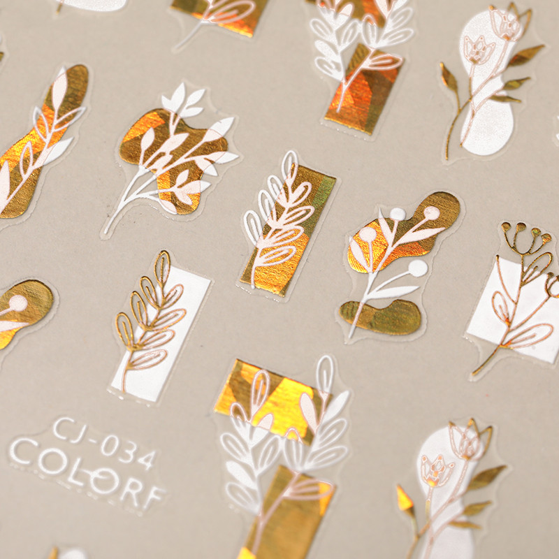 Gold Leaves Sliders for Nails Μαύρο Λευκό Bronzing Flowers Leaf Adhesive Ολογραφικό αυτοκόλλητο νυχιών Αυτοκόλλητα νυχιών Διακοσμητικά νυχιών