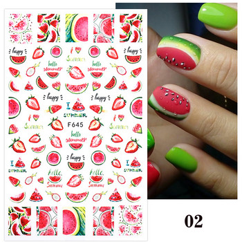 3D αυτοκόλλητα νυχιών Summer Fruit Cherry Line Lemon Sliders for Nails Αυτοκόλλητα Σχέδιο Αυτοκόλλητα Αξεσουάρ διακόσμησης νυχιών