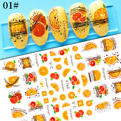 3D αυτοκόλλητα νυχιών Summer Fruit Cherry Line Lemon Sliders for Nails Αυτοκόλλητα Σχέδιο Αυτοκόλλητα Αξεσουάρ διακόσμησης νυχιών