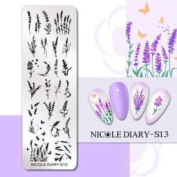 NICOLE DIARY Butterfly Nail Stamping Plates Luxury Rose Heart Love Spring Flower Stamping for Nails Template Stencil Tool Tool