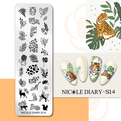 NICOLE DIARY Πλάκες σφράγισης νυχιών πεταλούδας Luxury Rose Heart Love Spring Flower Stamping for Nails Template Stencil