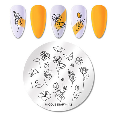NICOLE DIARY Πλάκες σφράγισης νυχιών πεταλούδας Luxury Rose Heart Love Spring Flower Stamping for Nails Template Stencil