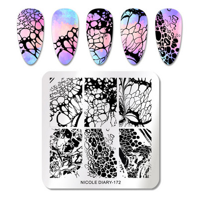 NICOLE DIARY Πλάκες σφράγισης νυχιών πεταλούδας Luxury Rose Heart Love Spring Flower Stamping for Nails Template Stencil