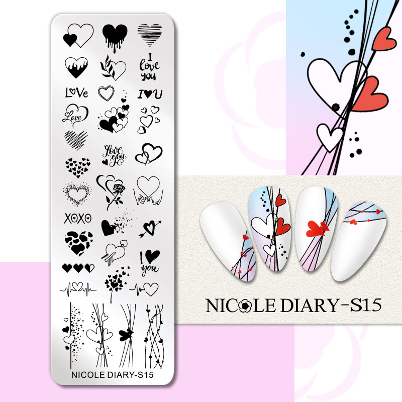 NICOLE DIARY Πλάκες σφράγισης νυχιών πεταλούδας Luxury Rose Heart Love Spring Flower Stamping for Nails Template Stencil