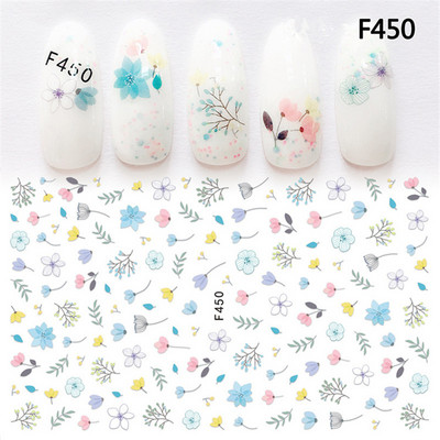 Αυτοκόλλητο με αυτοκόλλητο νυχιών 1 φύλλου F454 Unicorn Lavender Flower Super Thin 3D Διακόσμηση μανικιούρ Περιτυλίγει Συμβουλές νυχιών Decal Νέο σχέδιο