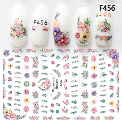 Αυτοκόλλητο με αυτοκόλλητο νυχιών 1 φύλλου F454 Unicorn Lavender Flower Super Thin 3D Διακόσμηση μανικιούρ Περιτυλίγει Συμβουλές νυχιών Decal Νέο σχέδιο