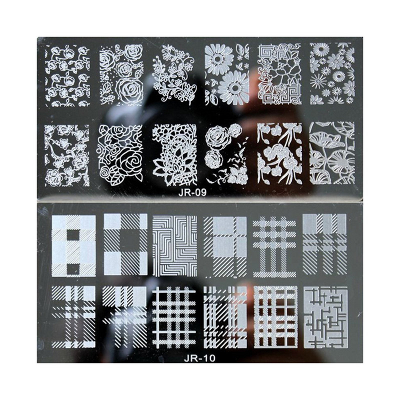 1 τμχ Ορθογώνιο αυτοκόλλητο στένσιλ νυχιών Δαντέλα & λουλούδια & νιφάδες χιονιού & τραντάφυλλο & λωρίδα στένσιλ για σφράγιση στένσιλ 6x12 εκ. Στένσιλ για DIY Συμβουλές νυχιών