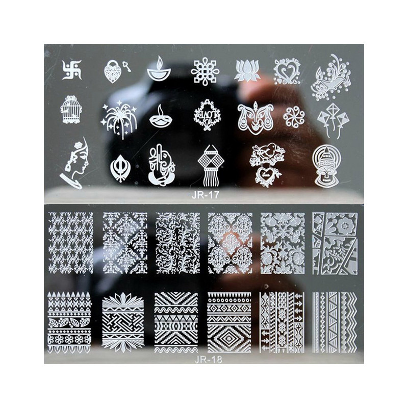 1 τμχ Ορθογώνιο αυτοκόλλητο στένσιλ νυχιών Δαντέλα & λουλούδια & νιφάδες χιονιού & τραντάφυλλο & λωρίδα στένσιλ για σφράγιση στένσιλ 6x12 εκ. Στένσιλ για DIY Συμβουλές νυχιών