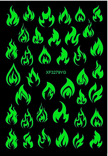 1 лист Светещ в тъмното Стикер за изкуство за нокти Снежинки Пламък Стара английска азбука Пентаграма Пеперуда Линия сърце Звезда Листа Стикери