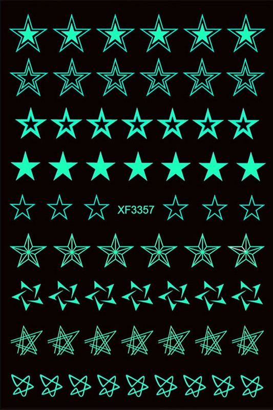 1 list Sjaj u tami Naljepnica za nokte Snježne pahuljice Plamen Stara engleska abeceda Pentagram Leptir Linija Srce Zvijezda Naljepnice s listovima