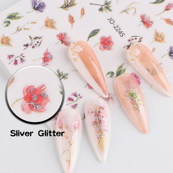 Γεωμετρία Flower Leaf Αυτοκόλλητα νυχιών Glitter Ρετρό Florals Πέταλα ζωγραφισμένα πολύχρωμα ολισθαίνοντα ανοιξιάτικα ανθισμένα με νερό χαλκομανίες μανικιούρ