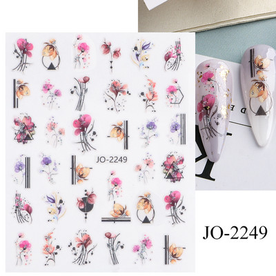 Γεωμετρία Flower Leaf Αυτοκόλλητα νυχιών Glitter Ρετρό Florals Πέταλα ζωγραφισμένα πολύχρωμα ολισθαίνοντα ανοιξιάτικα ανθισμένα με νερό χαλκομανίες μανικιούρ