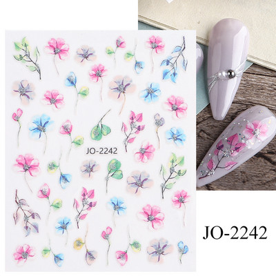 Γεωμετρία Flower Leaf Αυτοκόλλητα νυχιών Glitter Ρετρό Florals Πέταλα ζωγραφισμένα πολύχρωμα ολισθαίνοντα ανοιξιάτικα ανθισμένα με νερό χαλκομανίες μανικιούρ