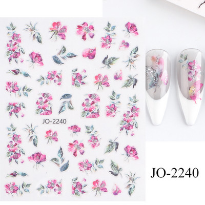 Γεωμετρία Flower Leaf Αυτοκόλλητα νυχιών Glitter Ρετρό Florals Πέταλα ζωγραφισμένα πολύχρωμα ολισθαίνοντα ανοιξιάτικα ανθισμένα με νερό χαλκομανίες μανικιούρ