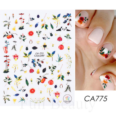 Γεωμετρία Flower Leaf Αυτοκόλλητα νυχιών Glitter Ρετρό Florals Πέταλα ζωγραφισμένα πολύχρωμα ολισθαίνοντα ανοιξιάτικα ανθισμένα με νερό χαλκομανίες μανικιούρ