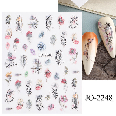 Γεωμετρία Flower Leaf Αυτοκόλλητα νυχιών Glitter Ρετρό Florals Πέταλα ζωγραφισμένα πολύχρωμα ολισθαίνοντα ανοιξιάτικα ανθισμένα με νερό χαλκομανίες μανικιούρ