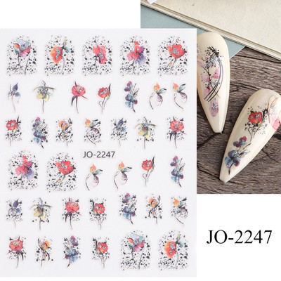 Γεωμετρία Flower Leaf Αυτοκόλλητα νυχιών Glitter Ρετρό Florals Πέταλα ζωγραφισμένα πολύχρωμα ολισθαίνοντα ανοιξιάτικα ανθισμένα με νερό χαλκομανίες μανικιούρ