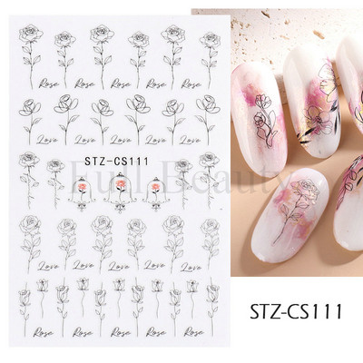 Γεωμετρία Flower Leaf Αυτοκόλλητα νυχιών Glitter Ρετρό Florals Πέταλα ζωγραφισμένα πολύχρωμα ολισθαίνοντα ανοιξιάτικα ανθισμένα με νερό χαλκομανίες μανικιούρ