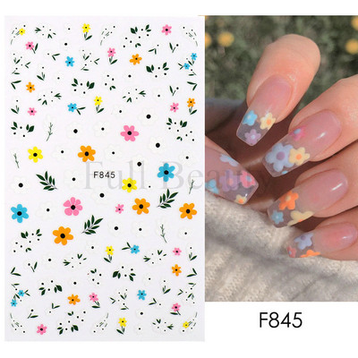 Γεωμετρία Flower Leaf Αυτοκόλλητα νυχιών Glitter Ρετρό Florals Πέταλα ζωγραφισμένα πολύχρωμα ολισθαίνοντα ανοιξιάτικα ανθισμένα με νερό χαλκομανίες μανικιούρ