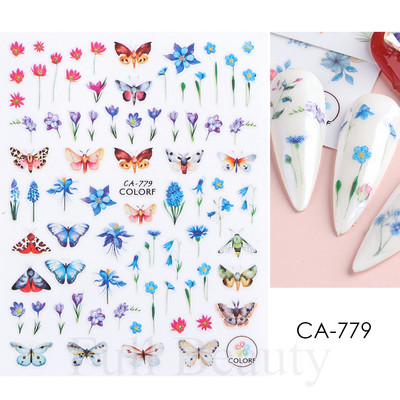 Γεωμετρία Flower Leaf Αυτοκόλλητα νυχιών Glitter Ρετρό Florals Πέταλα ζωγραφισμένα πολύχρωμα ολισθαίνοντα ανοιξιάτικα ανθισμένα με νερό χαλκομανίες μανικιούρ