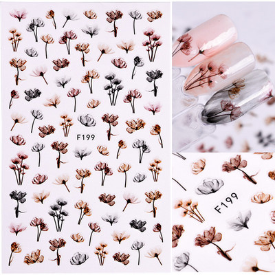 Γεωμετρία Flower Leaf Αυτοκόλλητα νυχιών Glitter Ρετρό Florals Πέταλα ζωγραφισμένα πολύχρωμα ολισθαίνοντα ανοιξιάτικα ανθισμένα με νερό χαλκομανίες μανικιούρ