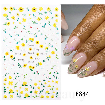 Γεωμετρία Flower Leaf Αυτοκόλλητα νυχιών Glitter Ρετρό Florals Πέταλα ζωγραφισμένα πολύχρωμα ολισθαίνοντα ανοιξιάτικα ανθισμένα με νερό χαλκομανίες μανικιούρ