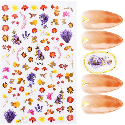 Γεωμετρία Flower Leaf Αυτοκόλλητα νυχιών Glitter Ρετρό Florals Πέταλα ζωγραφισμένα πολύχρωμα ολισθαίνοντα ανοιξιάτικα ανθισμένα με νερό χαλκομανίες μανικιούρ