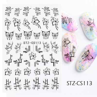 Γεωμετρία Flower Leaf Αυτοκόλλητα νυχιών Glitter Ρετρό Florals Πέταλα ζωγραφισμένα πολύχρωμα ολισθαίνοντα ανοιξιάτικα ανθισμένα με νερό χαλκομανίες μανικιούρ