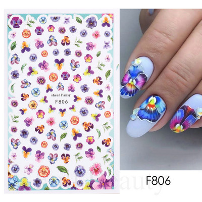 Γεωμετρία Flower Leaf Αυτοκόλλητα νυχιών Glitter Ρετρό Florals Πέταλα ζωγραφισμένα πολύχρωμα ολισθαίνοντα ανοιξιάτικα ανθισμένα με νερό χαλκομανίες μανικιούρ