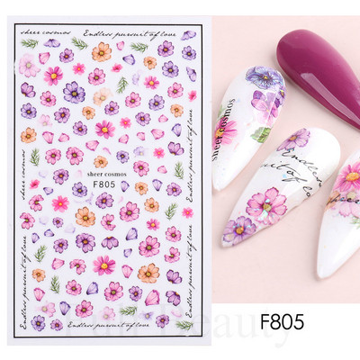 Γεωμετρία Flower Leaf Αυτοκόλλητα νυχιών Glitter Ρετρό Florals Πέταλα ζωγραφισμένα πολύχρωμα ολισθαίνοντα ανοιξιάτικα ανθισμένα με νερό χαλκομανίες μανικιούρ