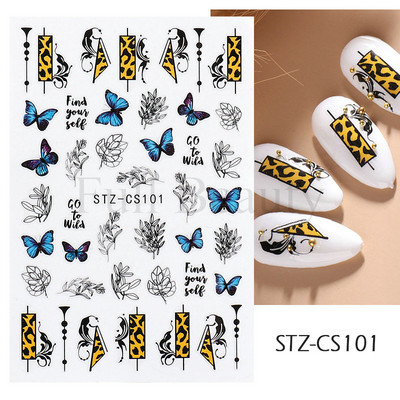 Γεωμετρία Flower Leaf Αυτοκόλλητα νυχιών Glitter Ρετρό Florals Πέταλα ζωγραφισμένα πολύχρωμα ολισθαίνοντα ανοιξιάτικα ανθισμένα με νερό χαλκομανίες μανικιούρ