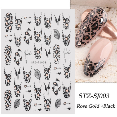 Αυτοκόλλητα νυχιών Graffiti Lines Rose Gold τρισδιάστατο αφηρημένο πρόσωπο με λέιζερ Μαύρα γεωμετρικά φύλλα Χαλκομανίες Σχεδιασμός νυχιών Slider SASTZ-SJ007