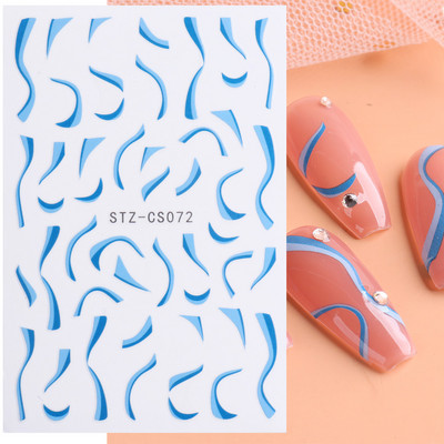 Αυτοκόλλητα νυχιών Graffiti Lines Rose Gold τρισδιάστατο αφηρημένο πρόσωπο με λέιζερ Μαύρα γεωμετρικά φύλλα Χαλκομανίες Σχεδιασμός νυχιών Slider SASTZ-SJ007